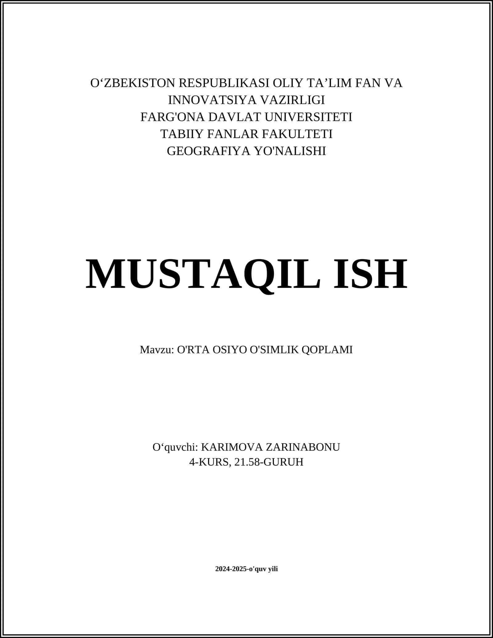 O'rta Osiyo o'simlik qoplami