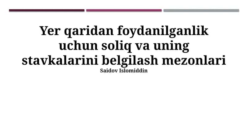 Yer osti suvidan foydalanish uchun soliq solish mezonlari