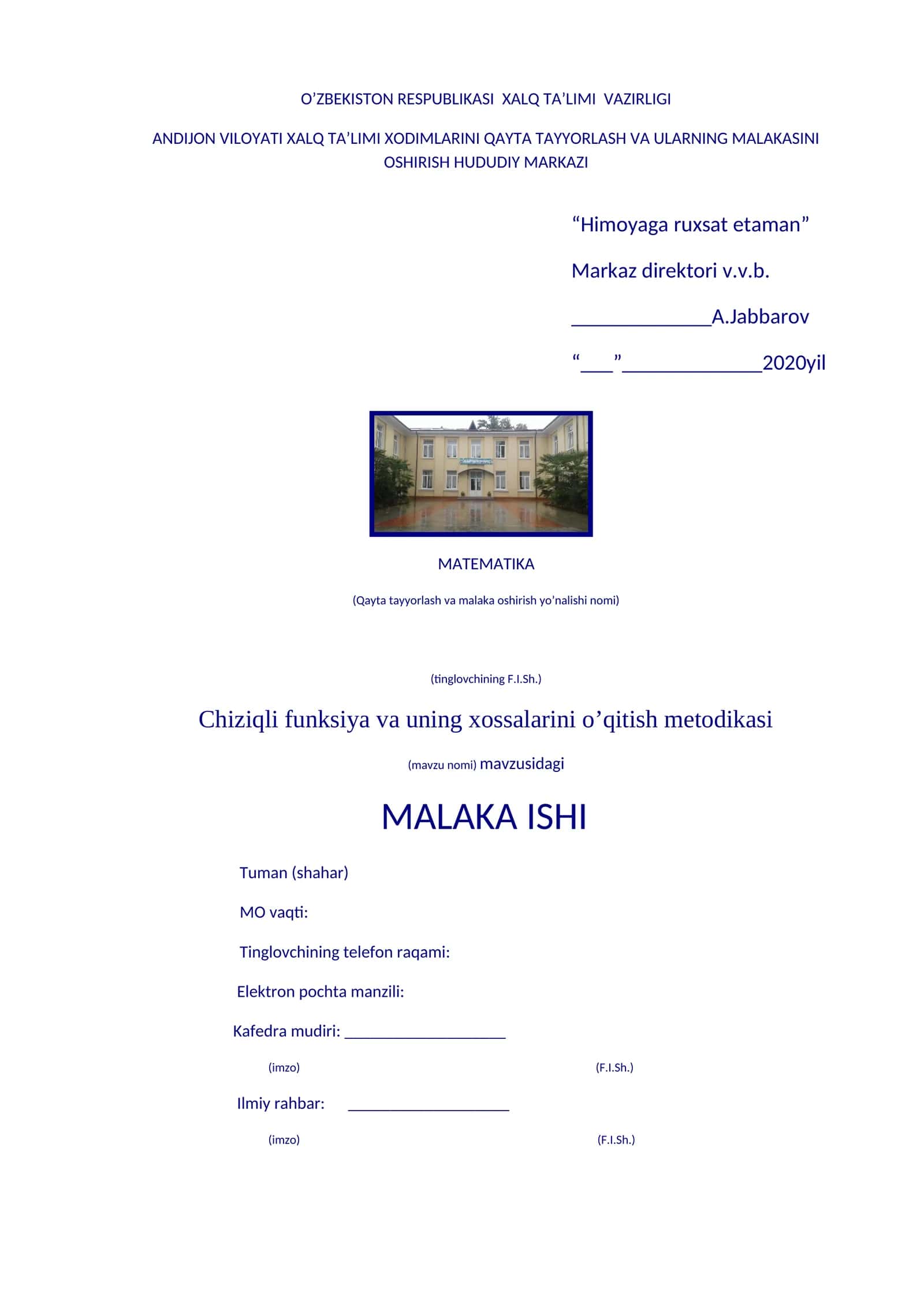 Chiziqli funksiya va uning xossalarini o’qitish metodikasi