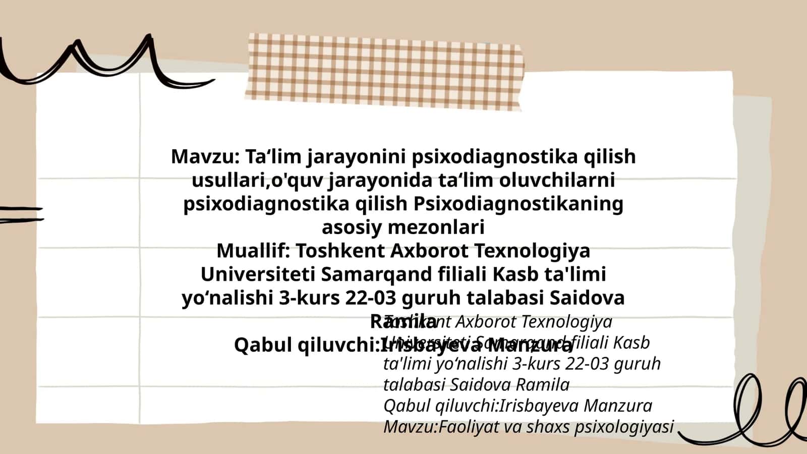 Ta‘lim jarayonini psixodiagnostika qilish usullari