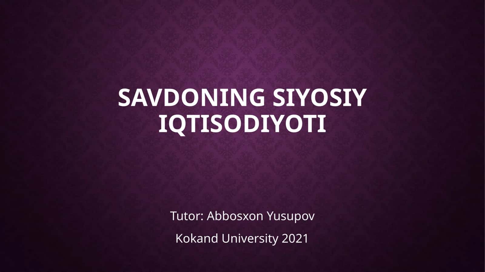 Savdoning Siyosiy iqtisodiyoti