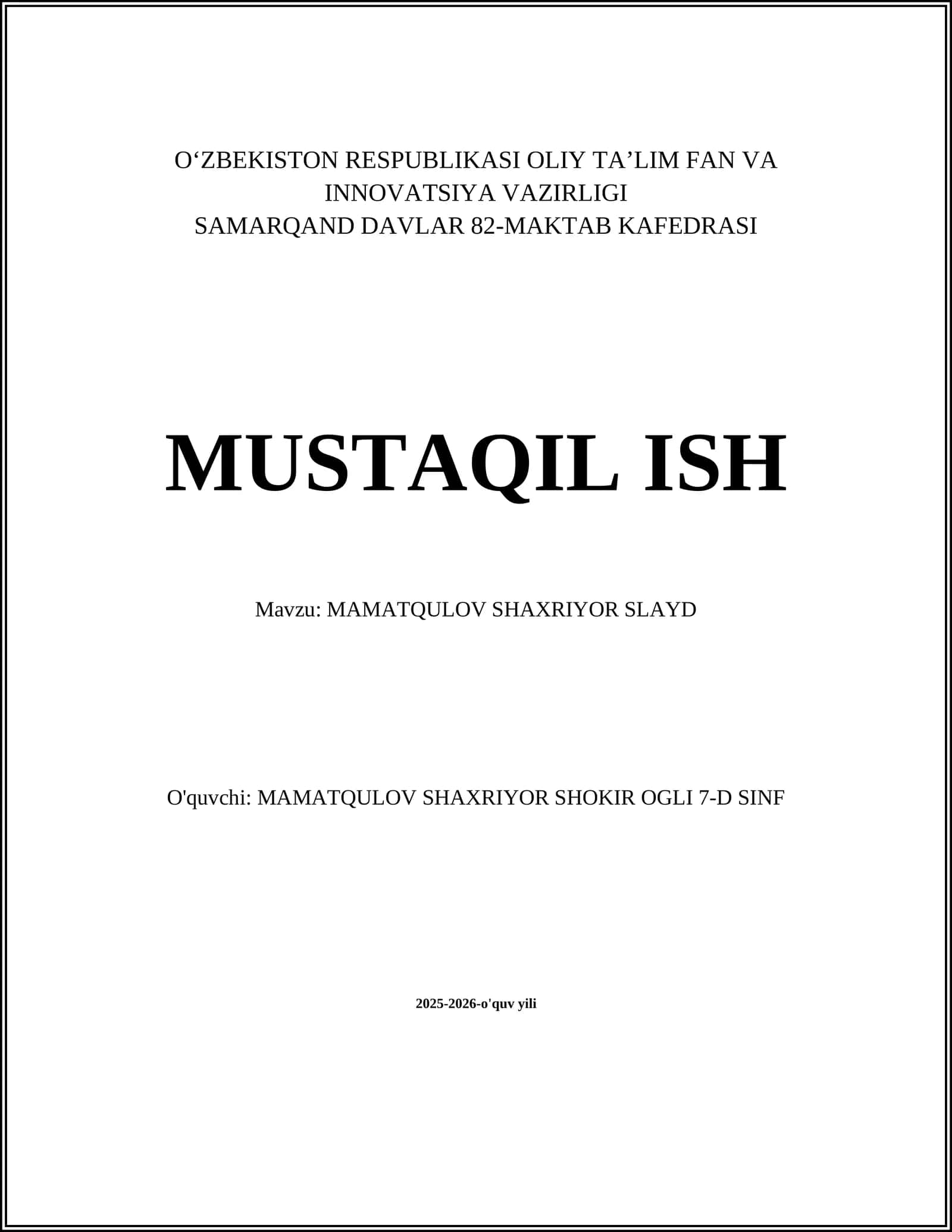 MAMATQULOV SHAXRIYOR SLAYD