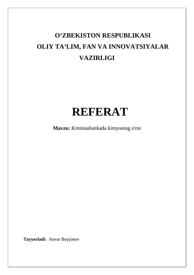 Kriminalistikada kimyoning o'rni