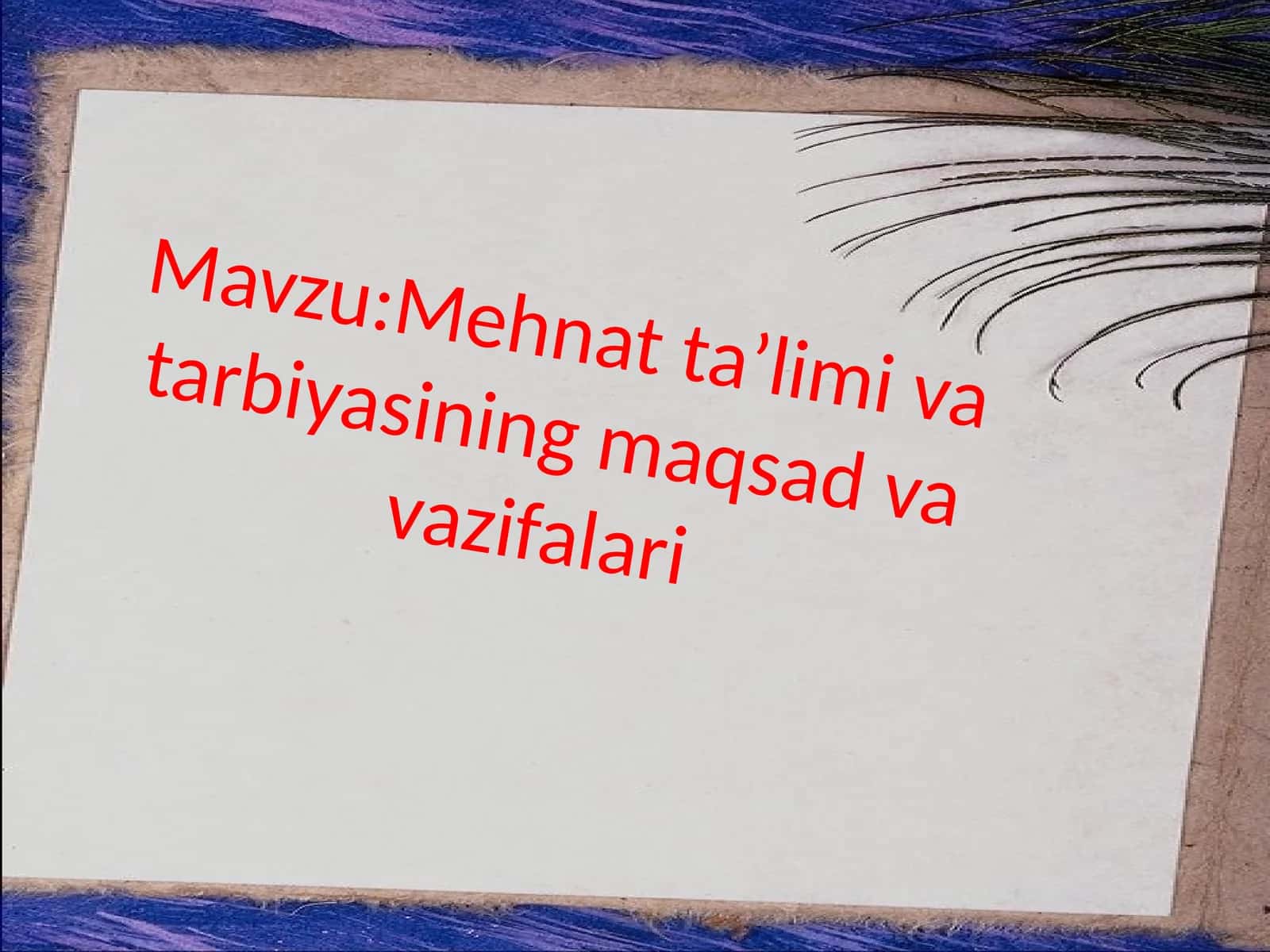 Mehnat ta'limi va tarbiyasi maqsadlari va vazifalari