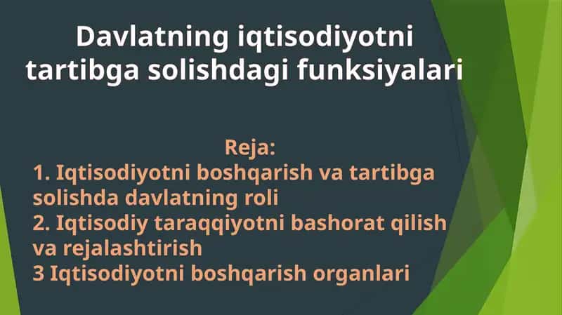 O'zbekiston Respublikasida iqtisodiyotni tartibga solish va boshqarish organlari haqida ma'lumot.