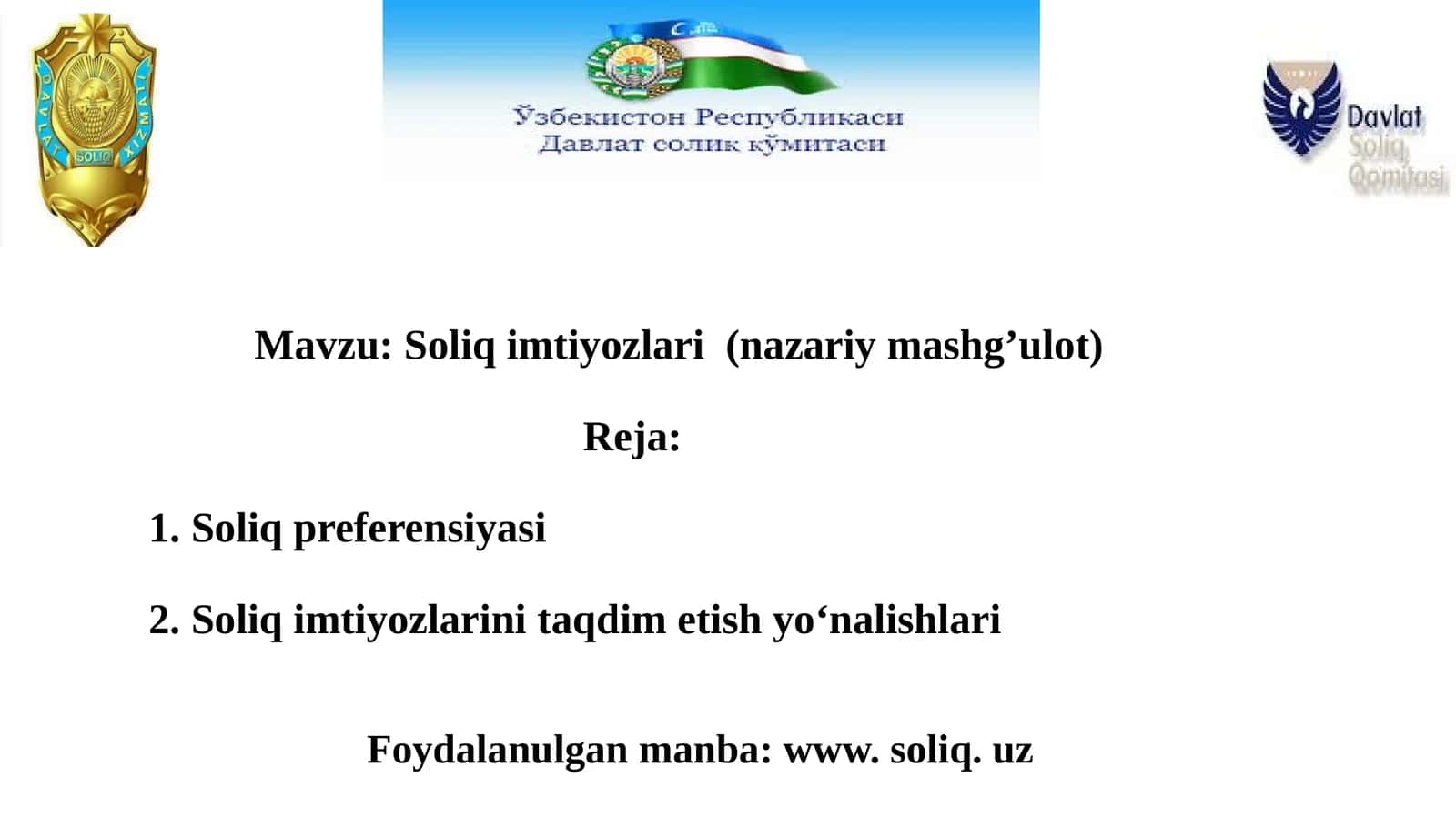 Soliqimtiyozlari(nazariymashg’ulot)