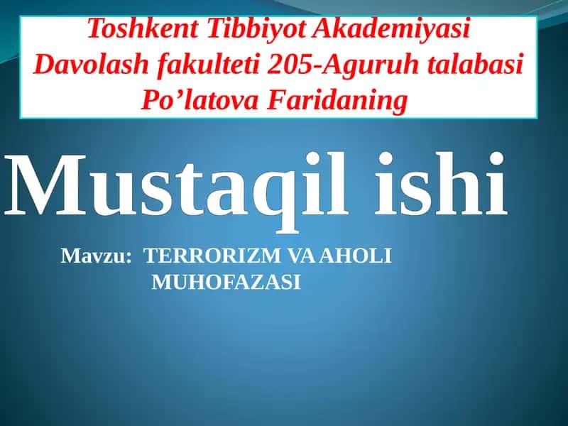 TERRORIZM VA AHOLI MUHOFAZASI