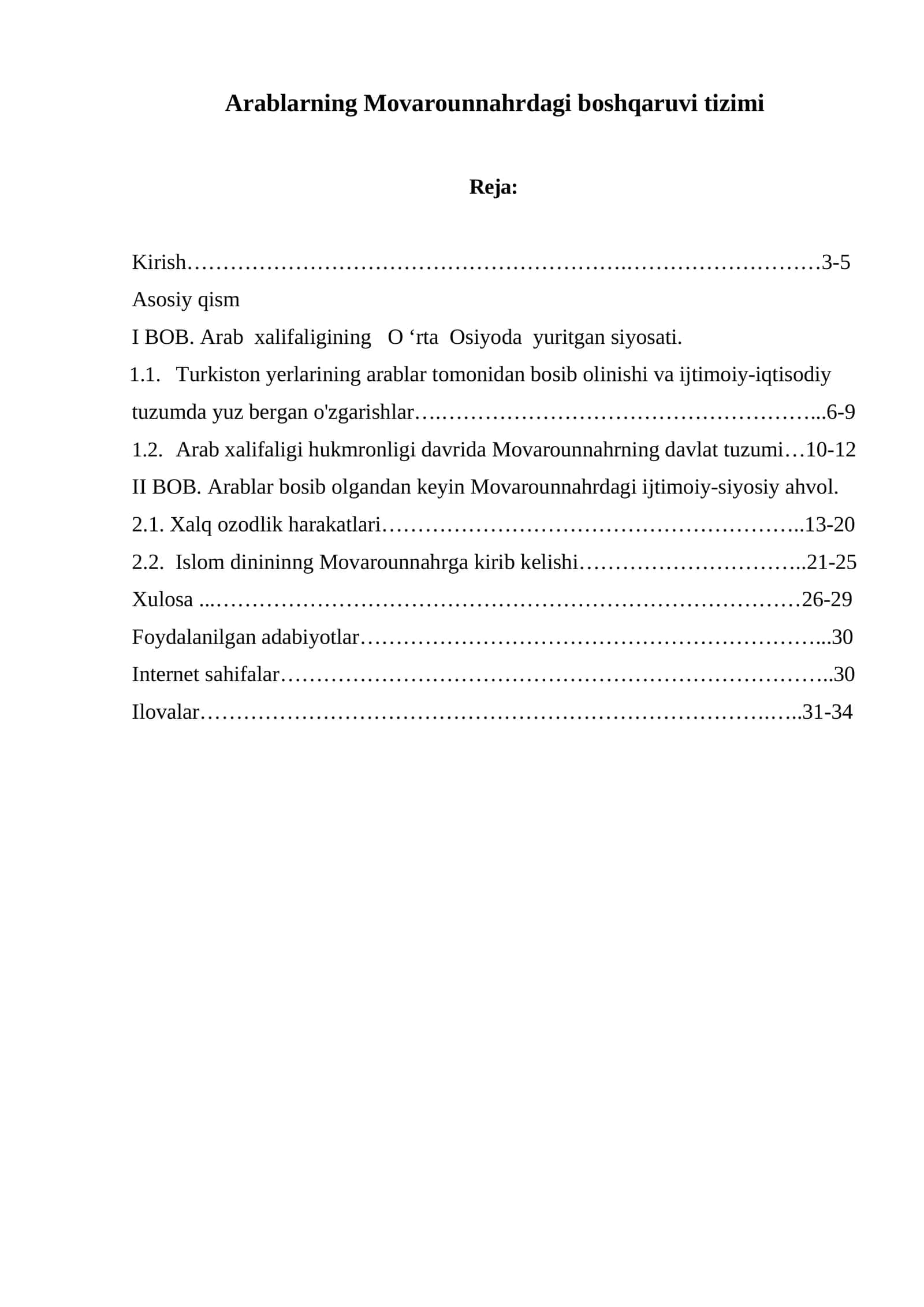 Arablarning Movarounnahrdagi boshqaruvi tizimi