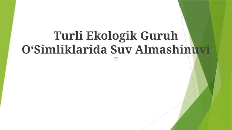 Turli Ekologik Guruh O‘Simliklarida Suv Almashinuvi