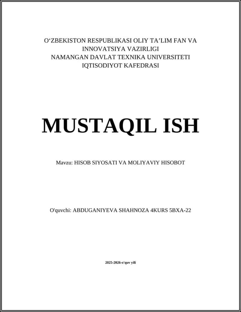 HISOB SIYOSATI VA MOLIYAVIY HISOBOT