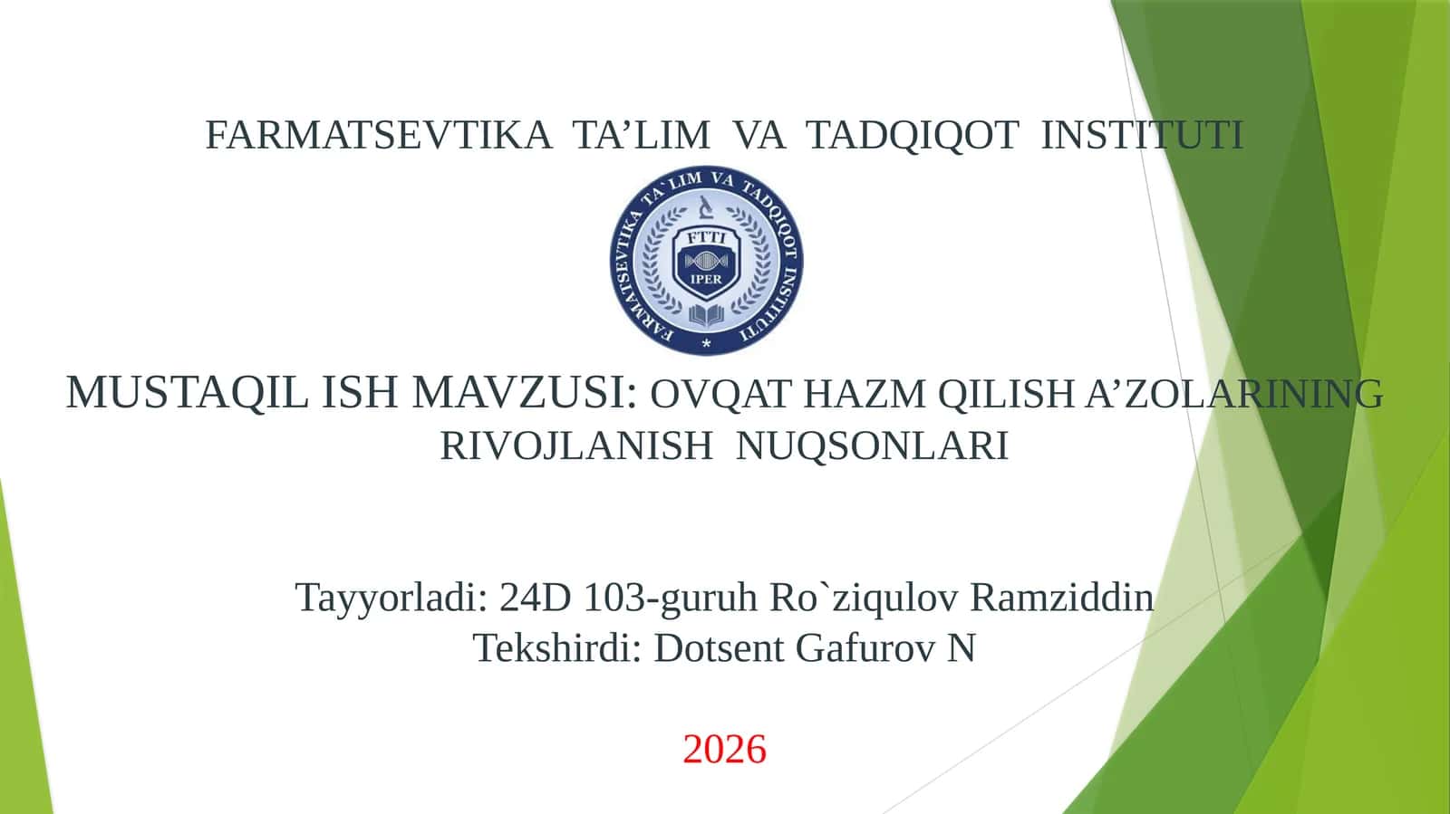 FARMATSEVTIKA TA’LIM VA TADQIQOT INSTITUTI