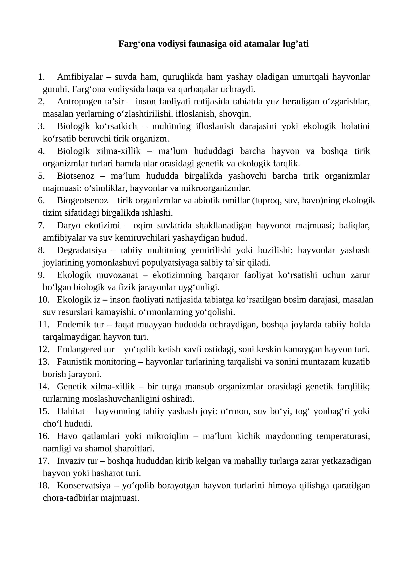 Farg‘ona vodiysi faunasiga oid atamalar lug’ati