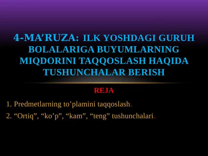 Narsalarning to’plamini taqqoslash