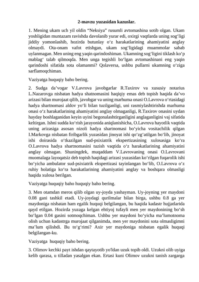 2-mavzu yuzasidan kazuslar
