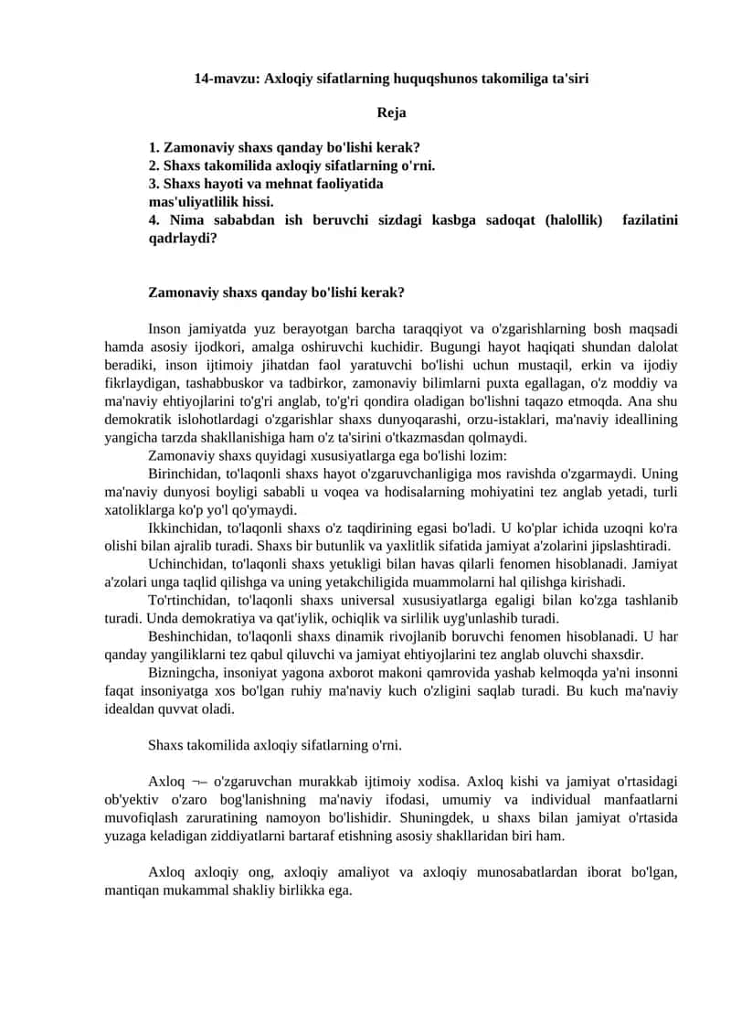 Axloqiy sifatlarning huquqshunos takomili