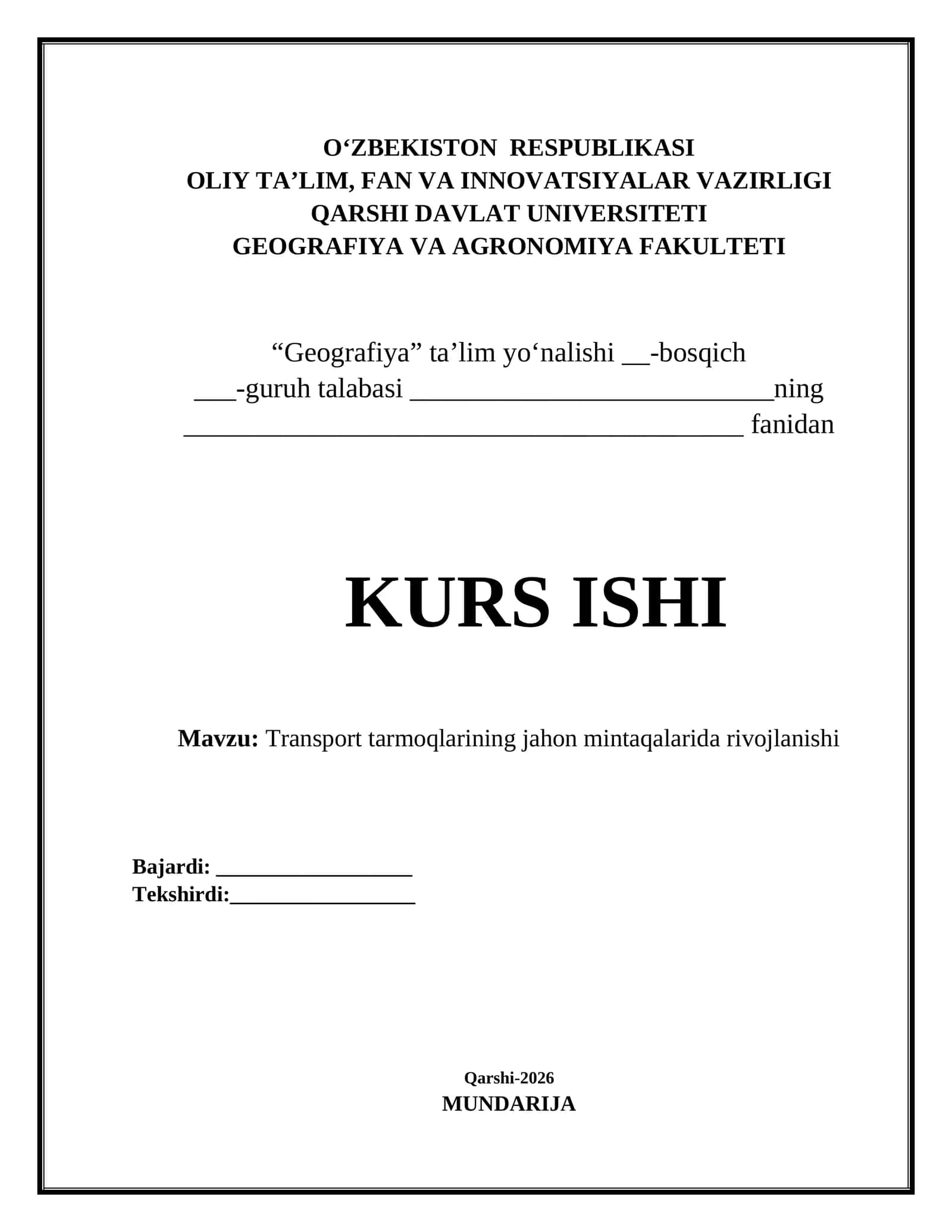 Transport tarmoqlarining jahon mintaqalarida rivojlanishi