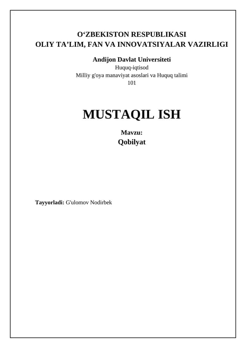 Mavzu: Qobilyat