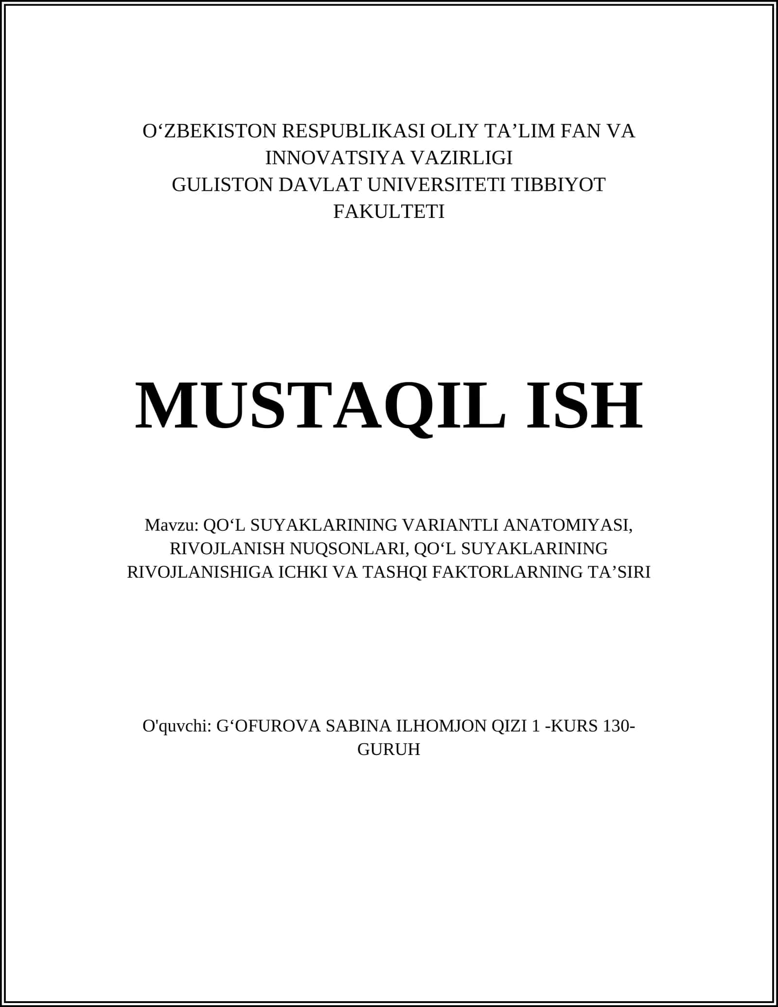 QO‘L SUYAKLARINING VARIANTLI ANATOMIYASI