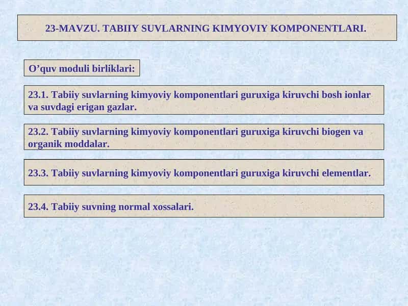 Tabiiy suvlarning kimyoviy komponentlari