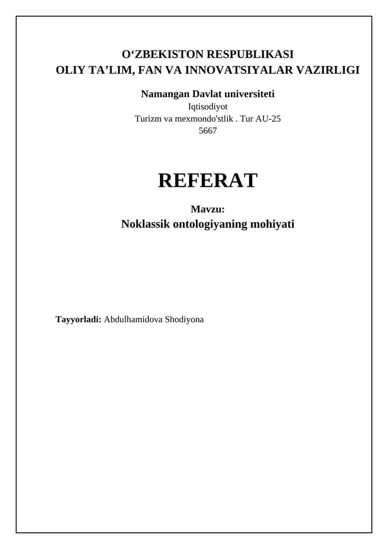 Noklassik ontologiyaning mohiyati