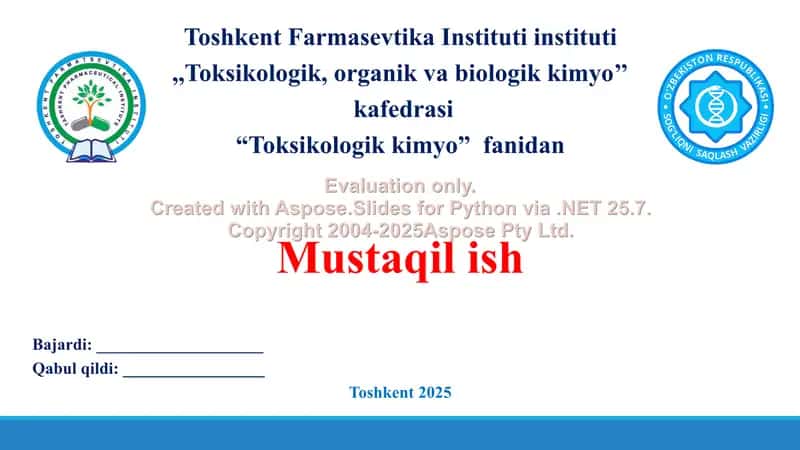 3. Yallig'lanishga qarshi steroid bo'lmagan dorilar. Toksikologik ahamiyati, izolyatsiyasi, sifat va miqdoriy tahlili. Taqdimot 13 bet.