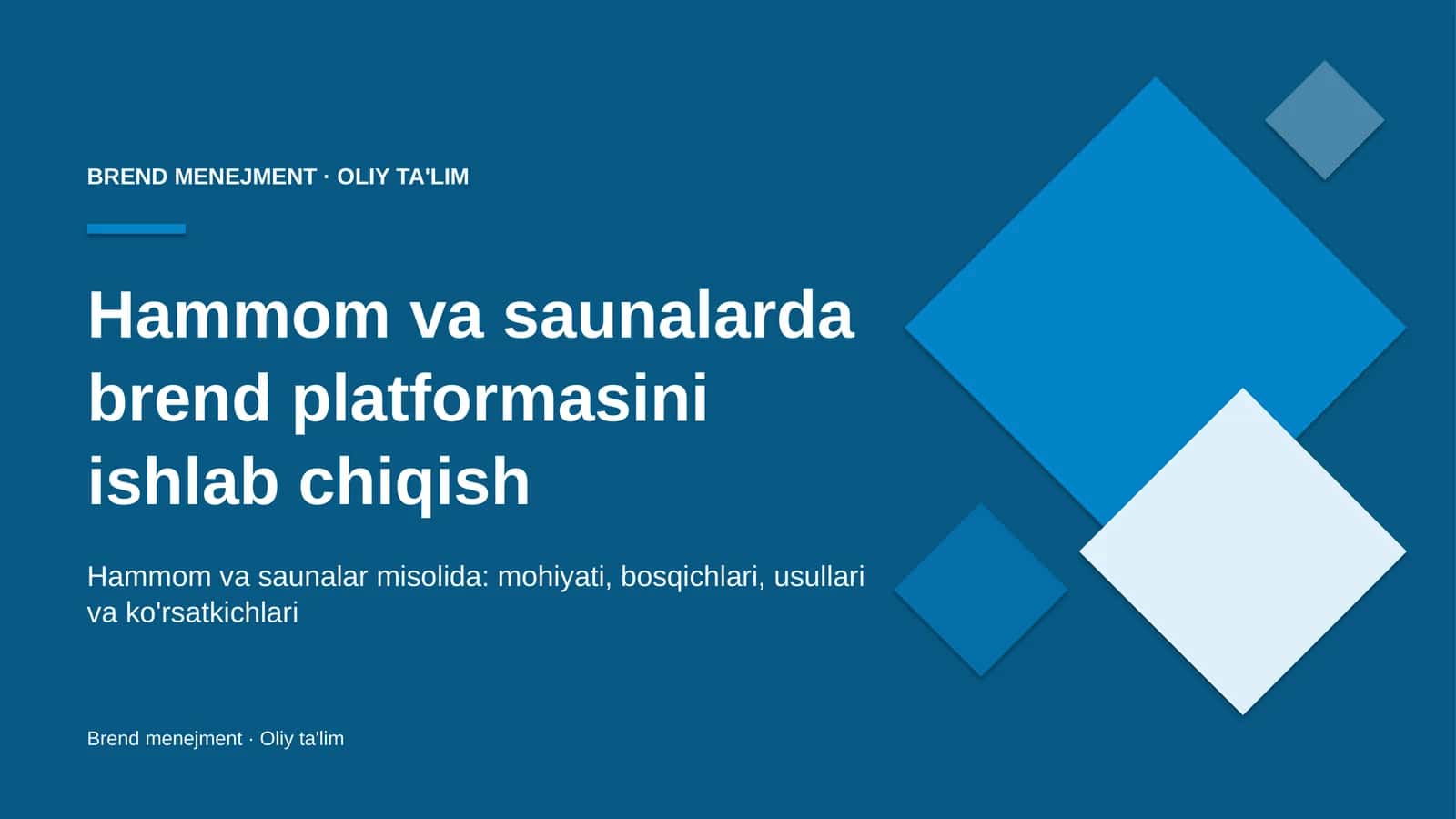 Hammom va saunalarda brend platformasini ishlab chiqish