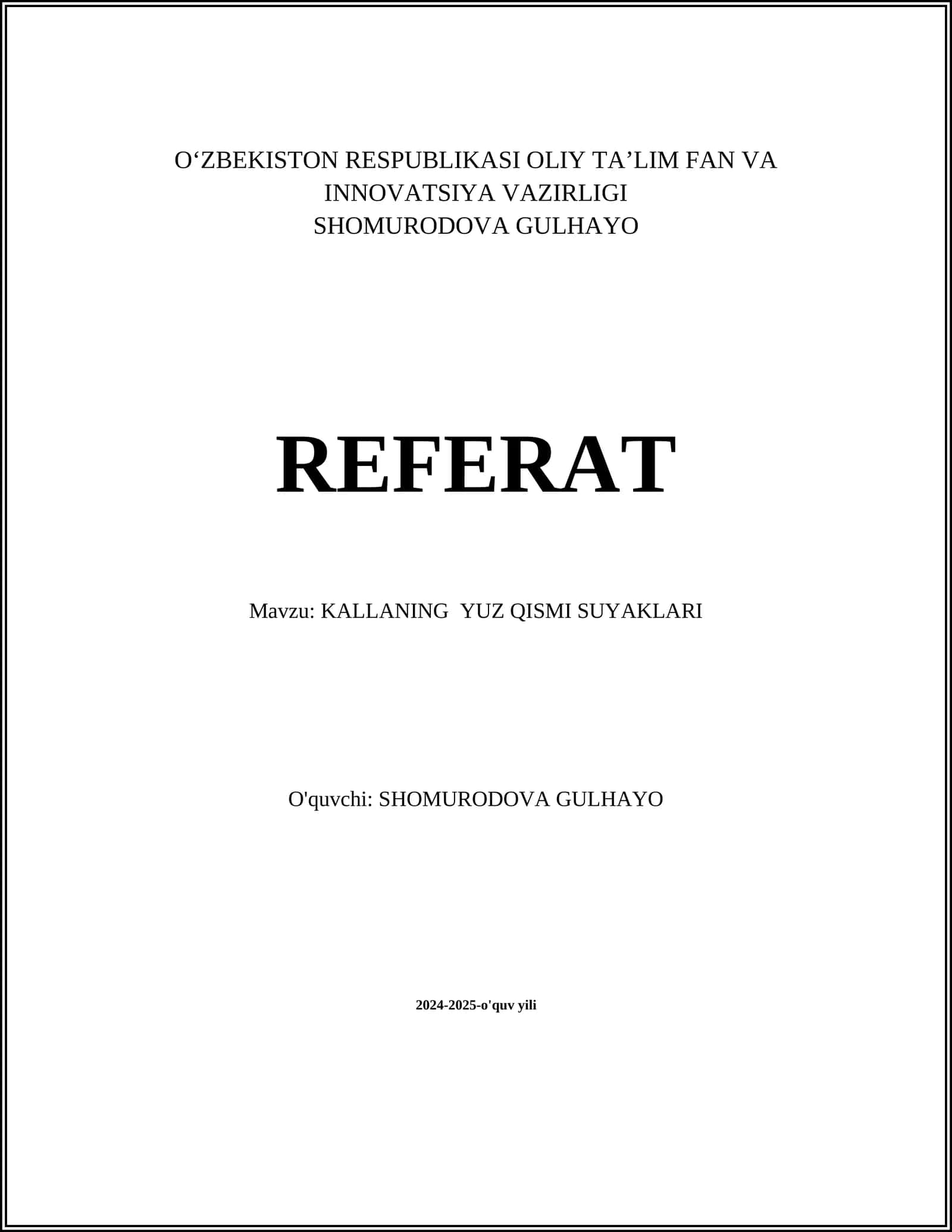 KALLANING YUZ QISMI SUYAKLARI