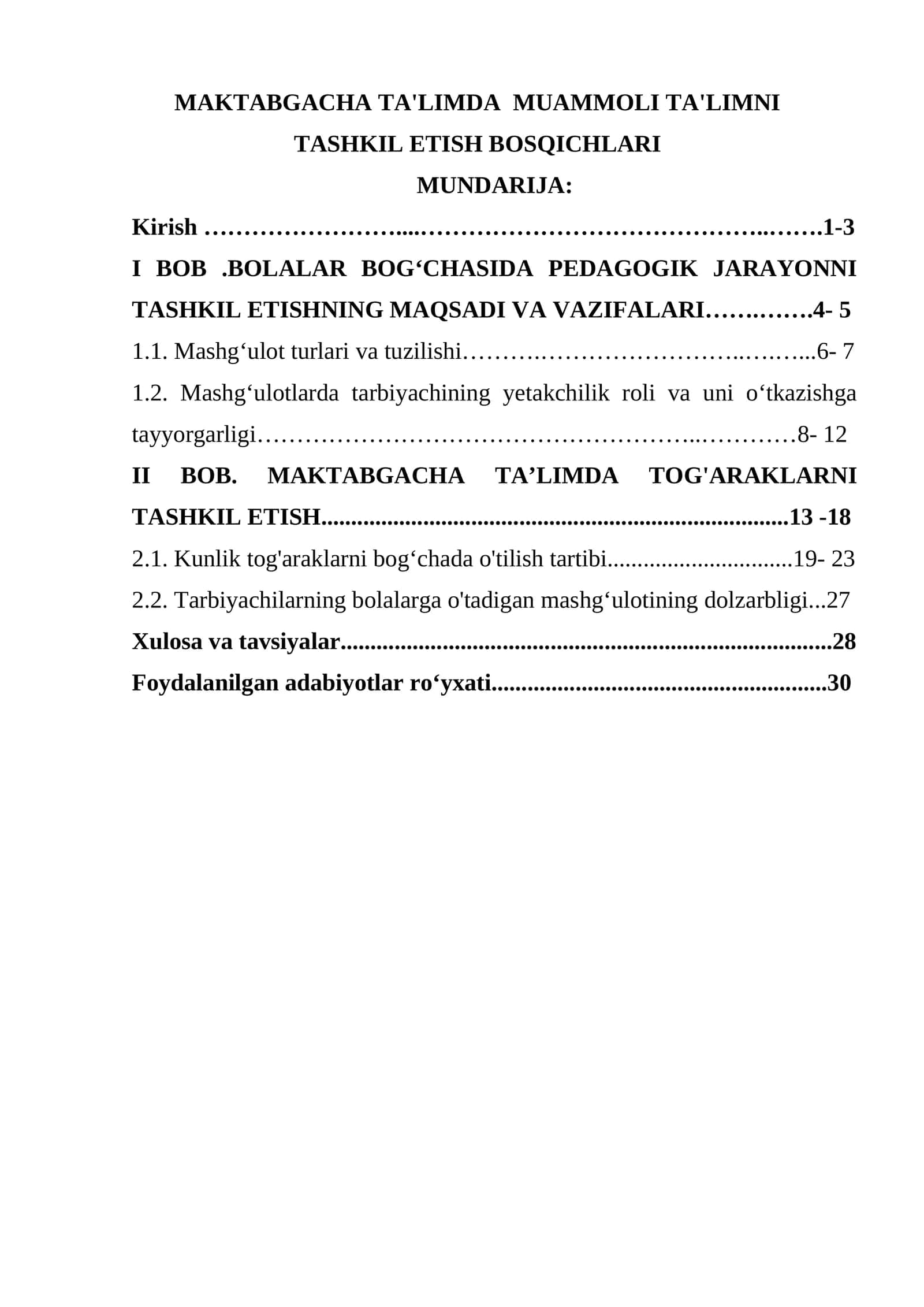 MAKTABGACHA TA'LIMDA MUAMMOLI TA'LIMNI TASHKIL ETISH BOSQICHLARI