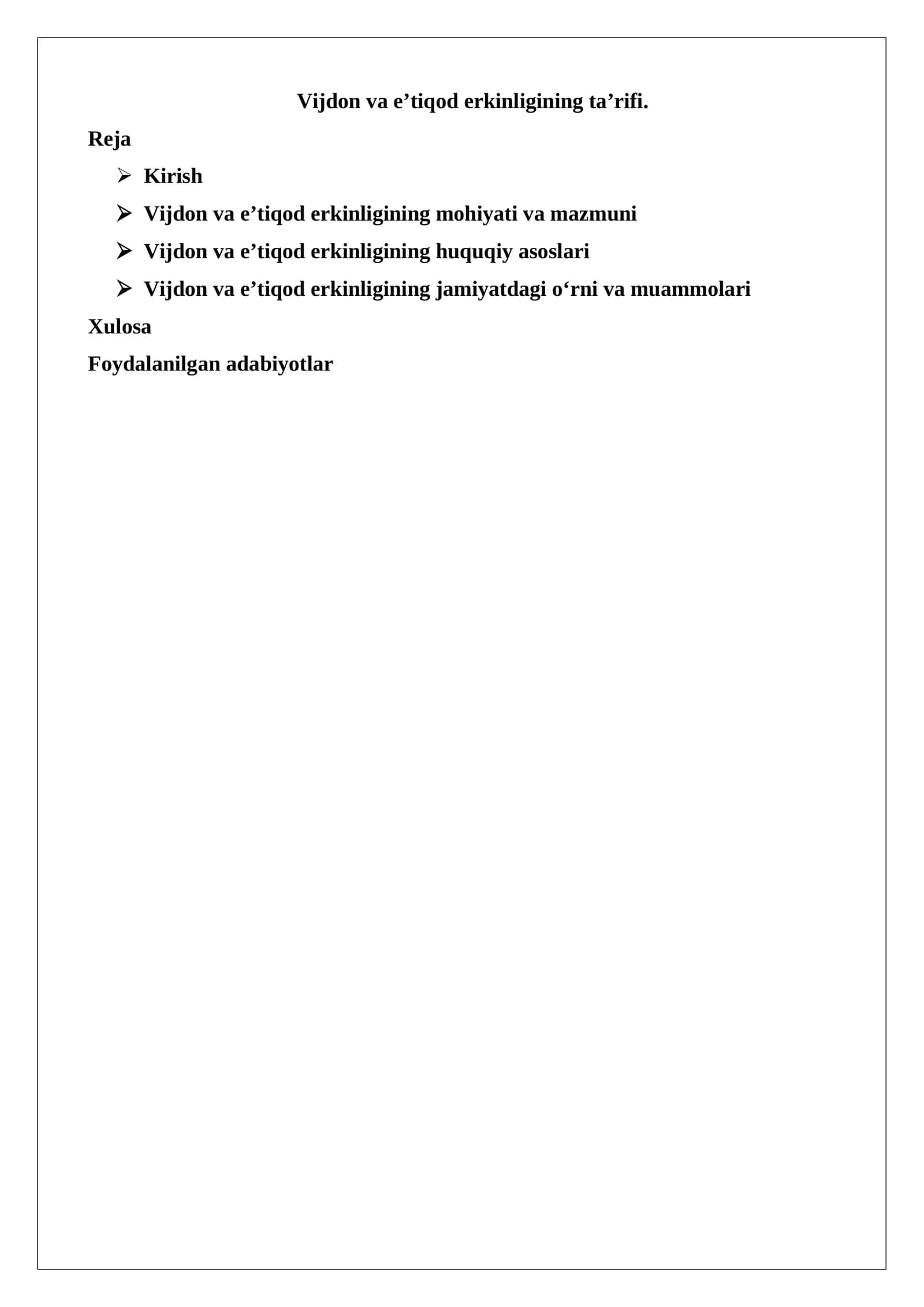 Vijdon va eʼtiqod erkinligining taʼrifi