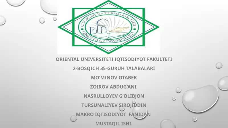 MAKRO IQTISODIYOT fanidan MUSTAQIL ISHI