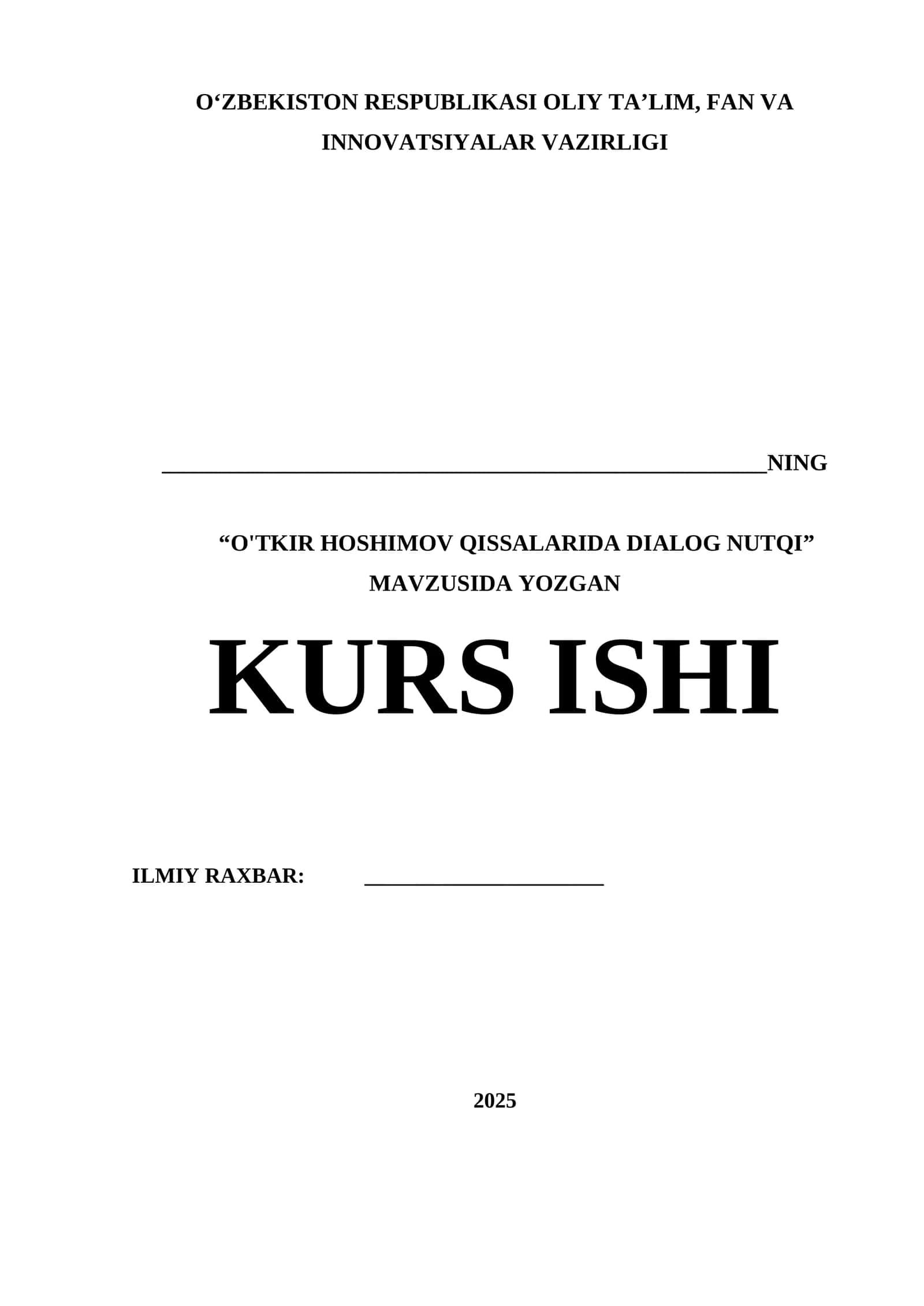 O‘TKIR HOSHIMOV QISSALARIDA DIALOG NUTQI