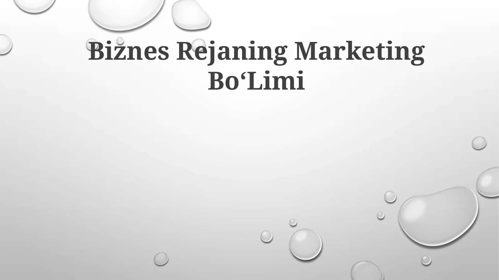Biznes Rejaning Marketing Bo‘Limi