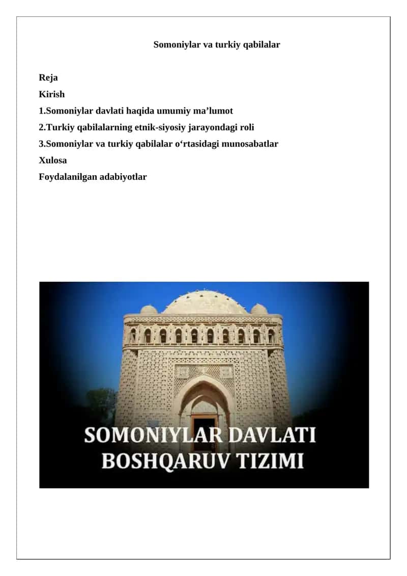 Somoniylar va Turkiy qabilalar