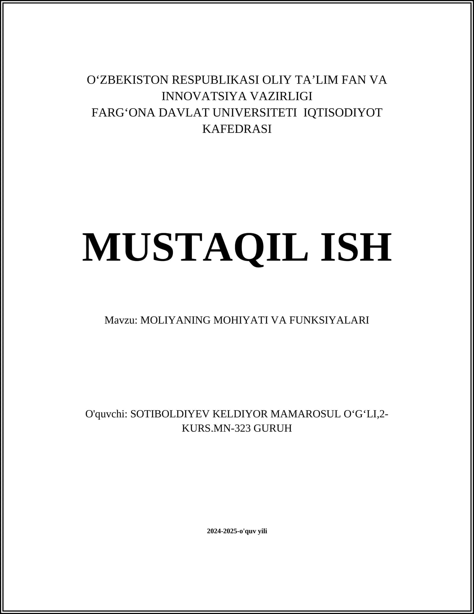 Moliyaning Mohiyati va Funksiyalar