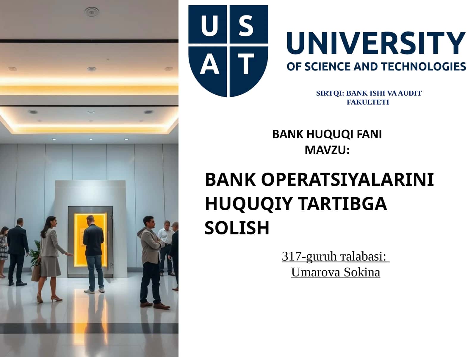 BANK OPERATSIYALARINI HUQUQIY TARTIBGA SOLISH