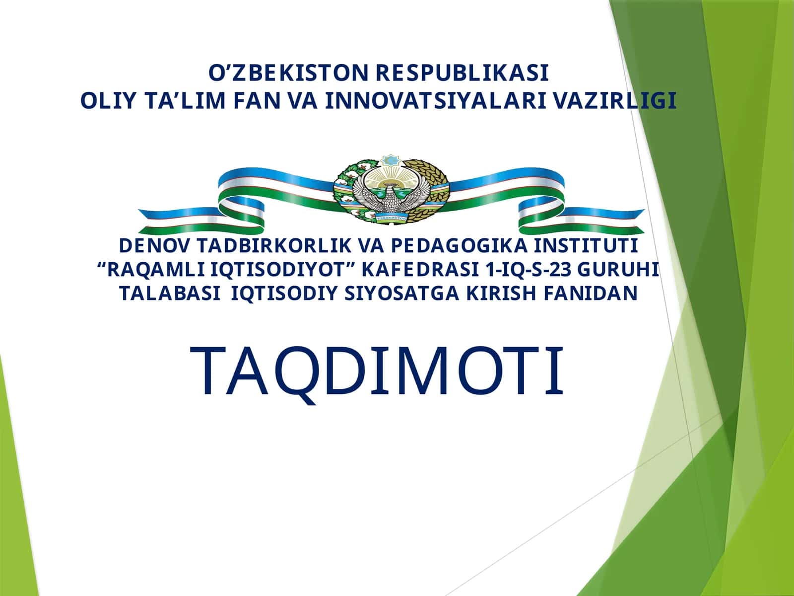 JAMIYATNING IJTIMOIY SOHASI VA DAVLATNING IJTIMOIY SIYOSATI taqdimot
