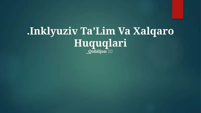 Inklyuziv Ta’Lim Va Xalqaro Huquqlari