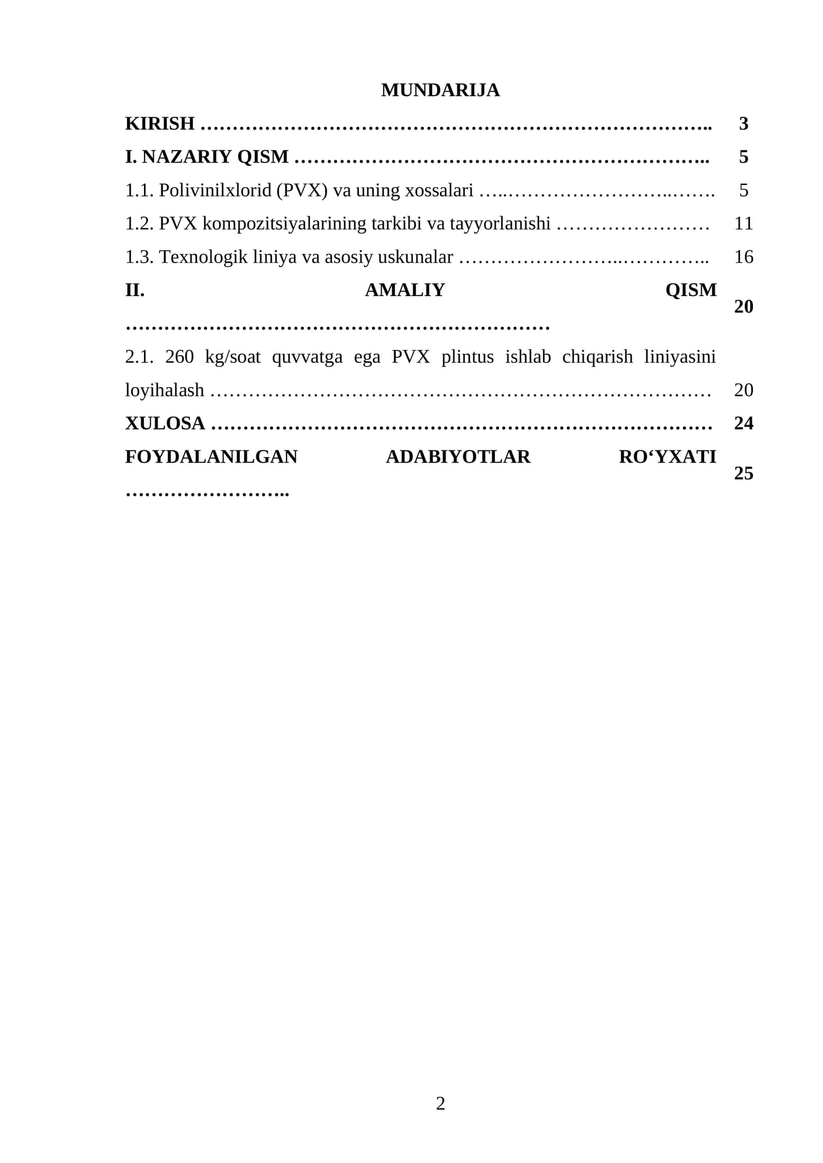 Ish unumdorligi Q=260 kg/soat bo‘lgan PVX dan plintus ishlab chiqaradigan texnologik liniyasini loyihalash.