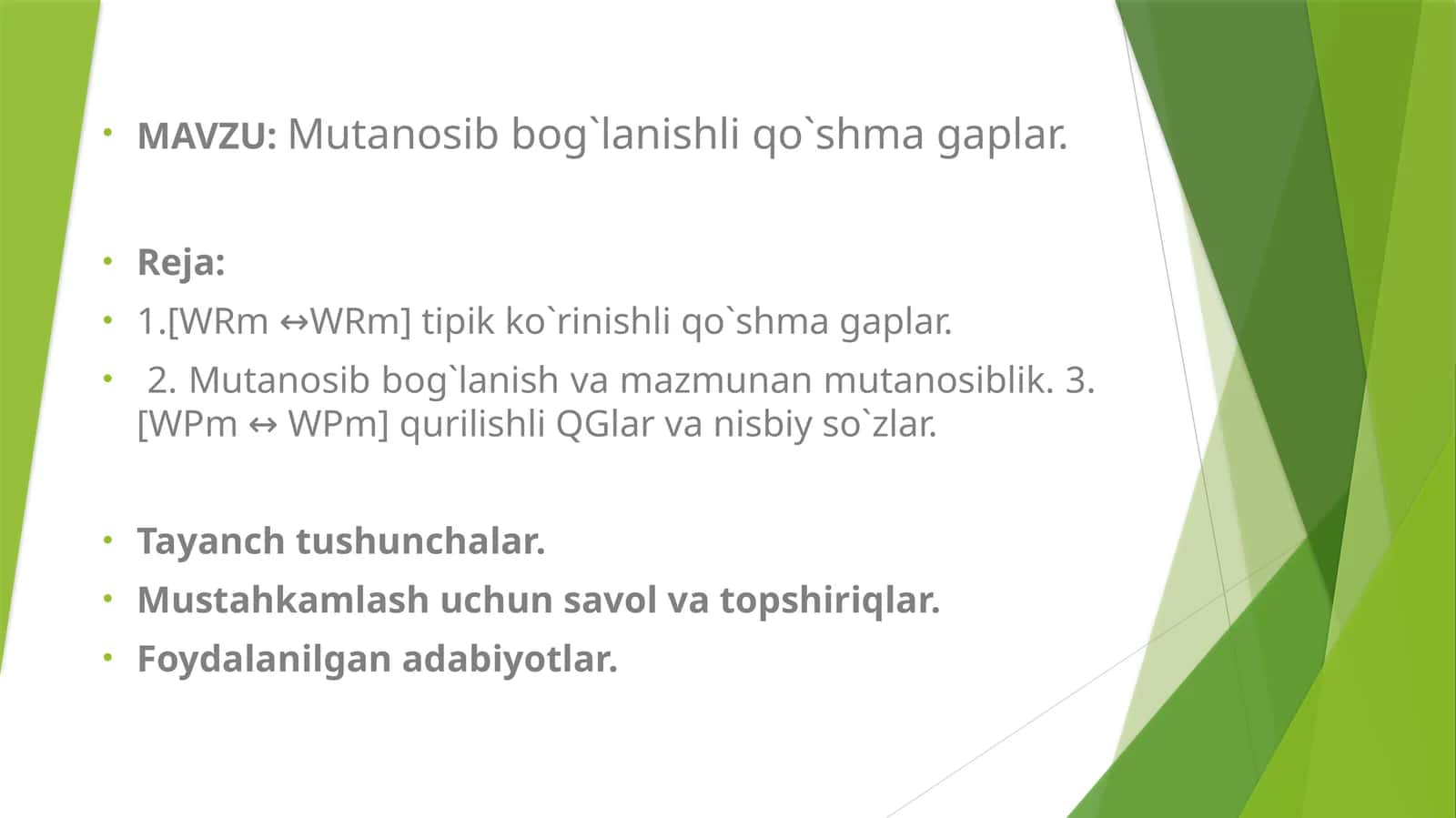 Mutanosibbog`lanishli qo`shma gaplar