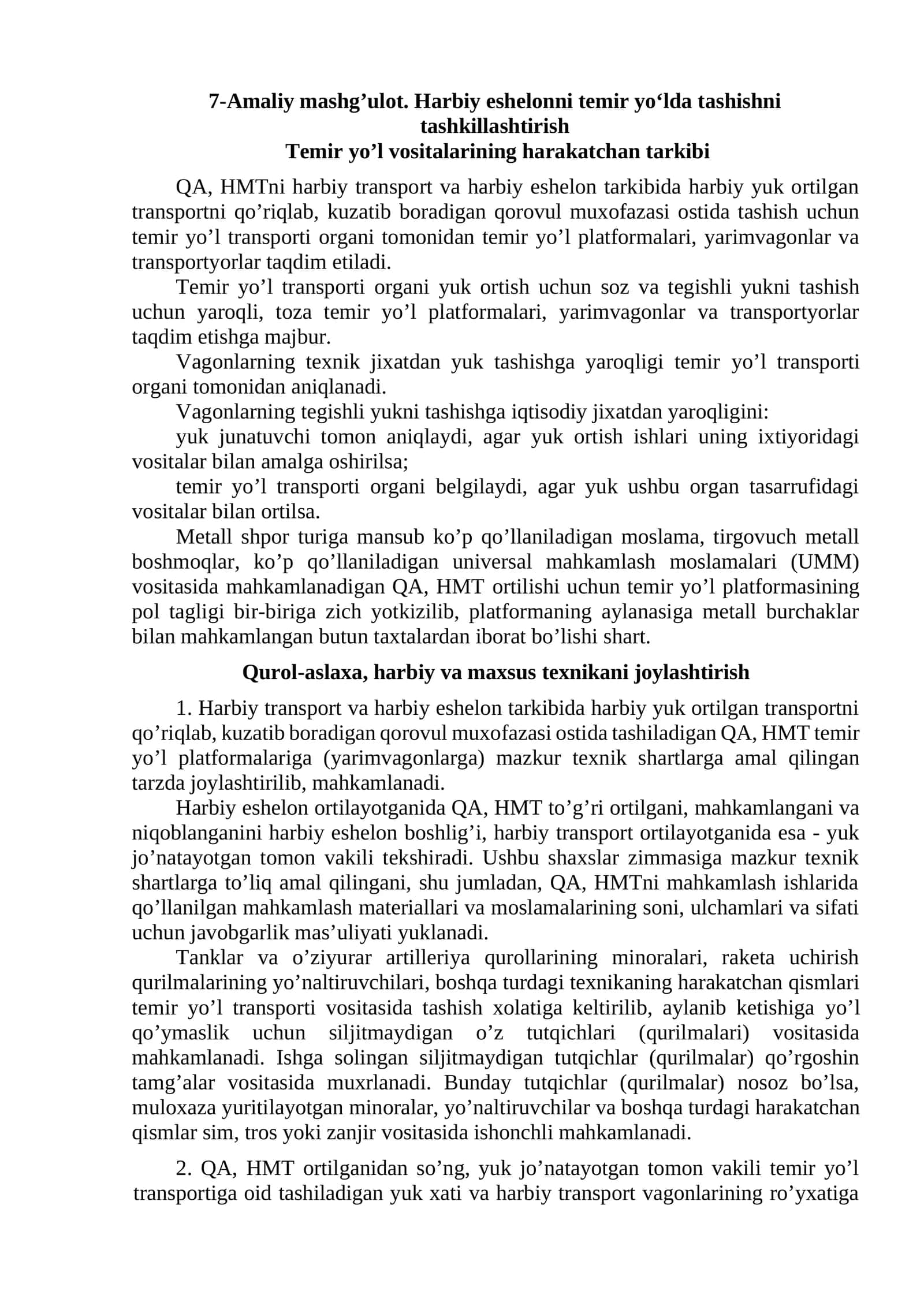 Temir yo‘lda yuk ortitilgan trаnsportni tаshish