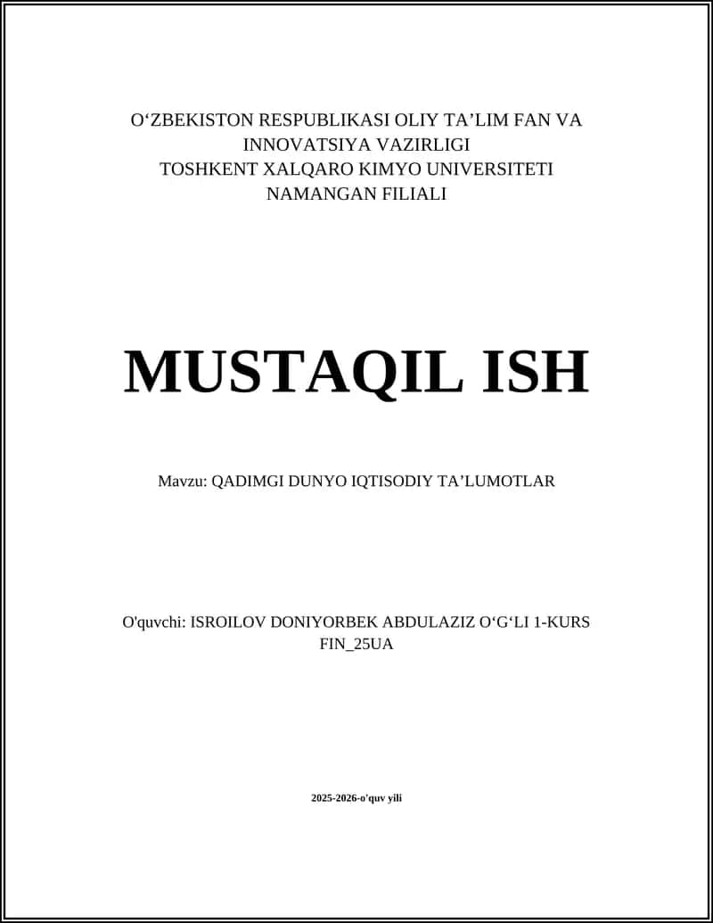 QADIMGI DUNYO IQTISODIY TA’LUMOTLAR