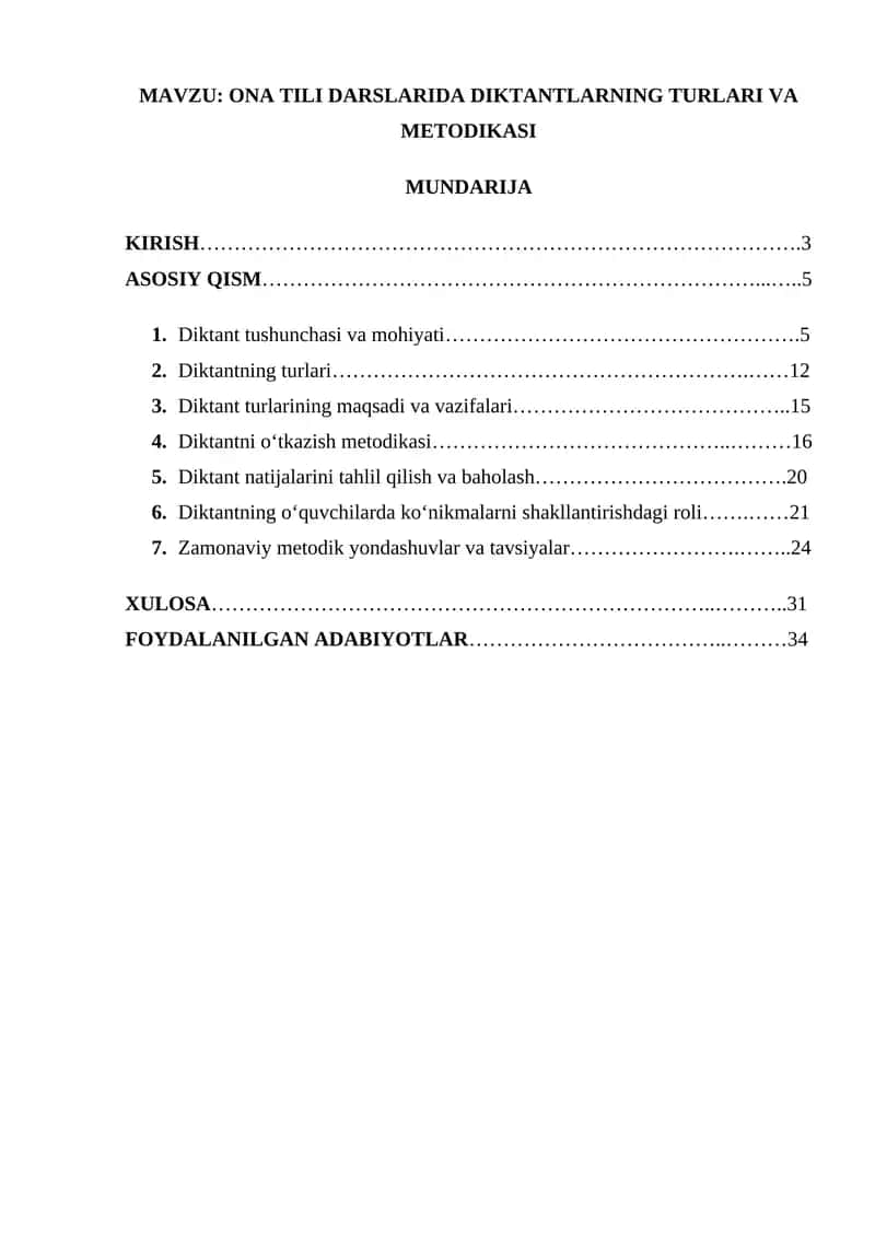 Ona tili darslarida diktantlarning turlari va metodikasi