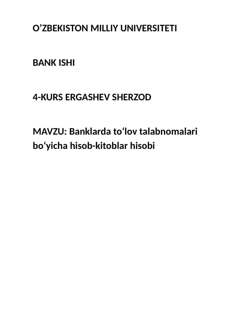 Banklarda to‘lov talabnomalari bo‘yicha hisob-kitoblar hisobi