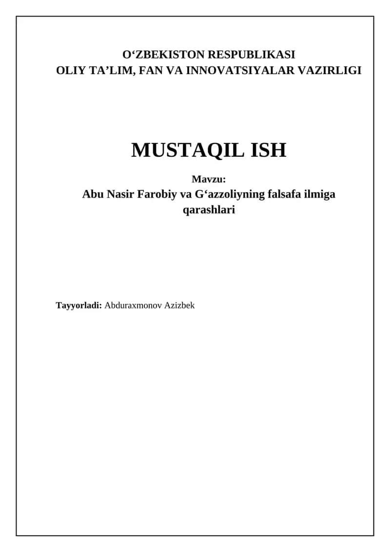 Abu Nasir Farobiy va Gʻazzoliyning falsafa ilmiga qarashlari