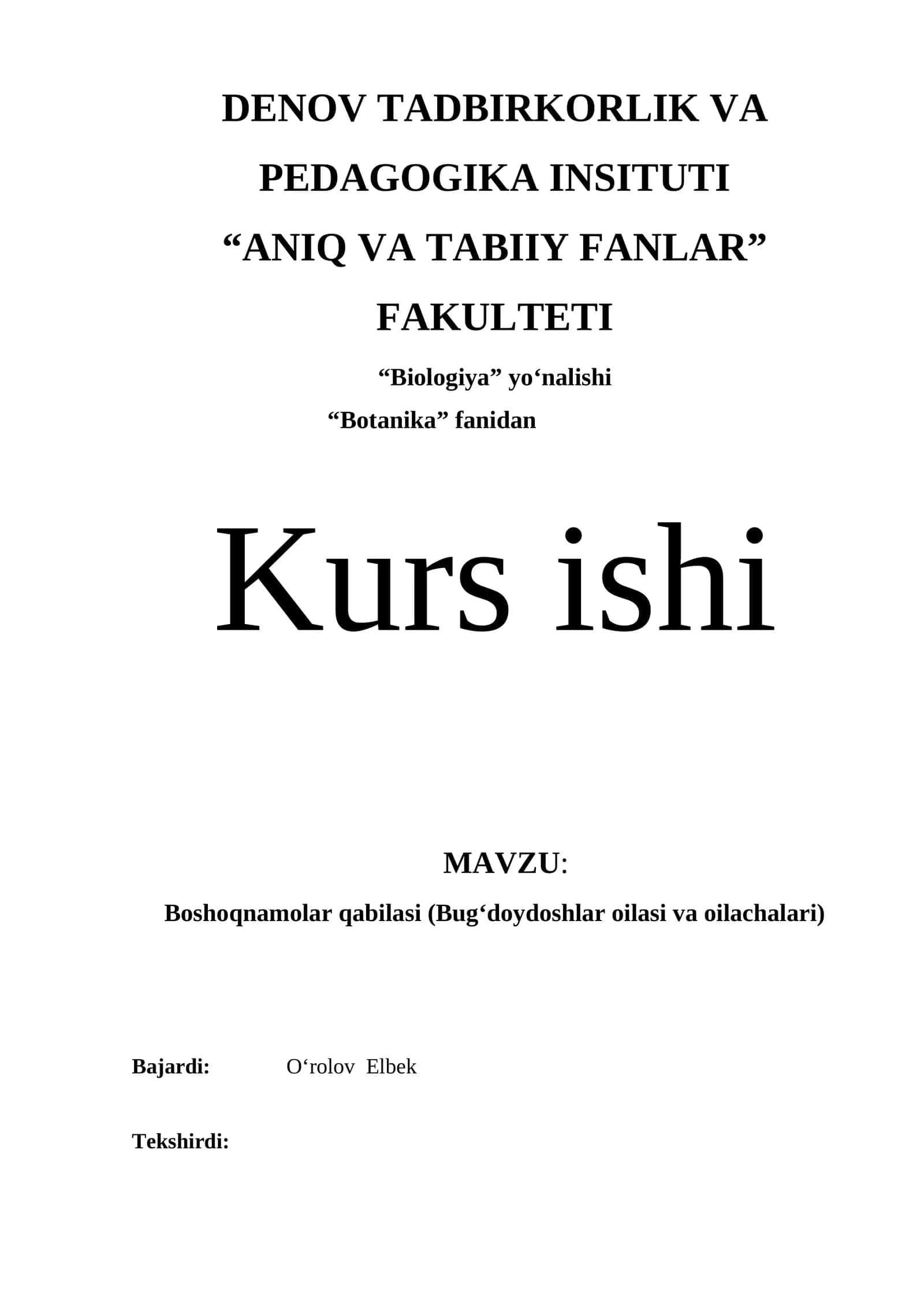 Biologiya kurs ishi "Botanika" fani