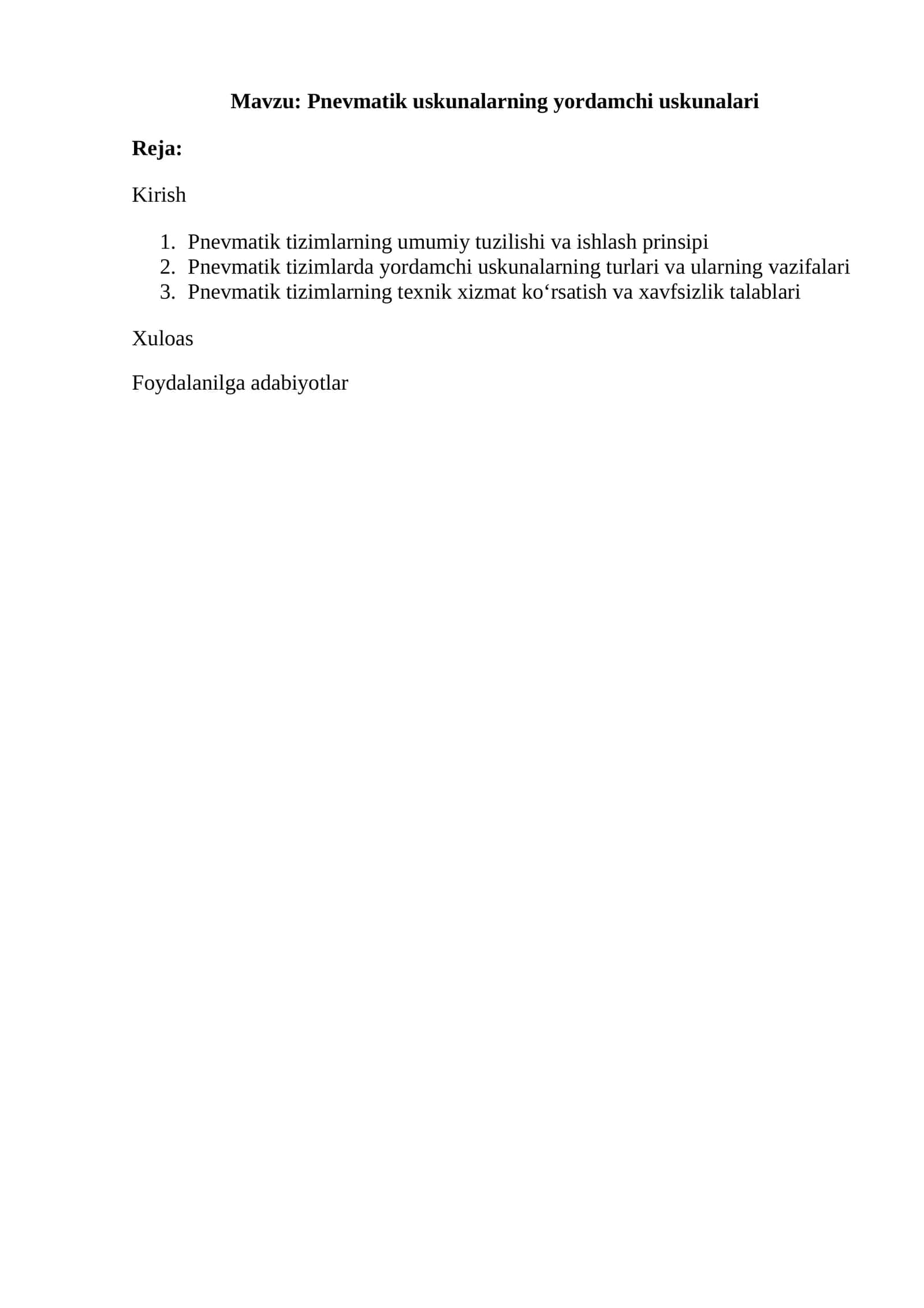 Pnevmatik uskunalarning yordamchi uskunalari