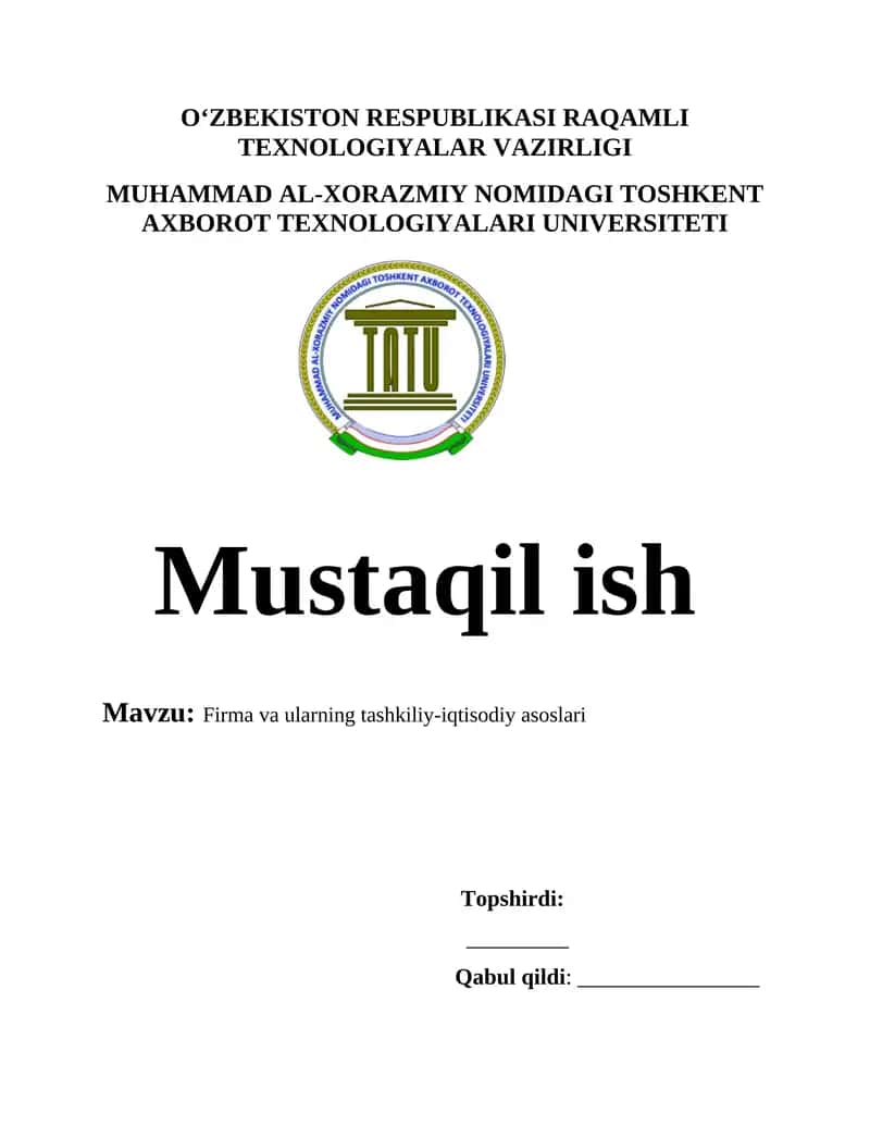 Firma va ularning tashkiliy iqtisodiy asoslari