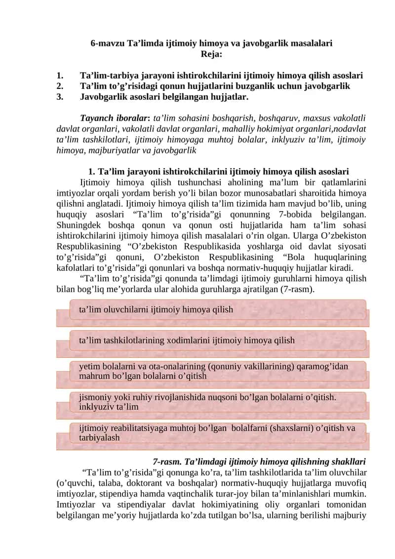 6-mavzu Ta’limda ijtimoiy himoya va javobgarlik masalalari