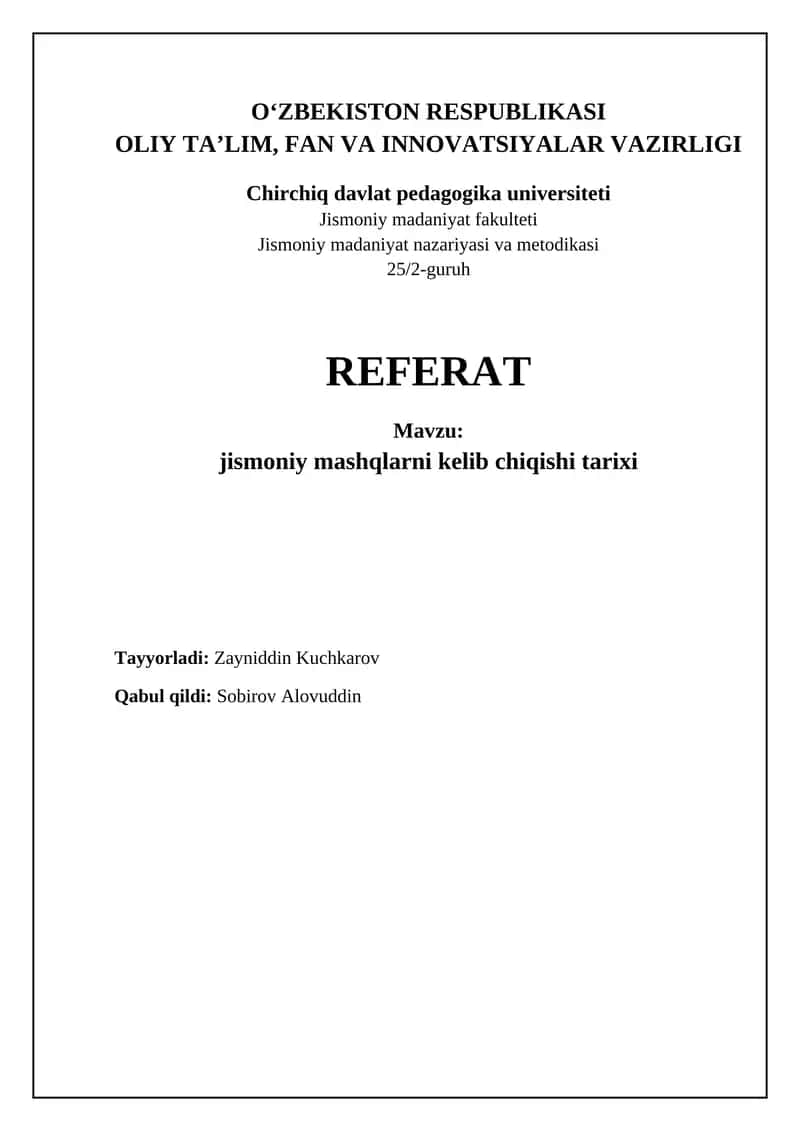 Jismoniy Mashqlar Tarixi