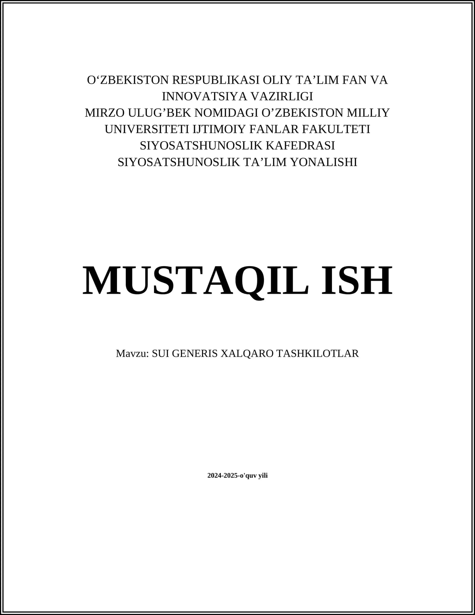 SUI GENERIS XALQARO TASHKILOTLAR